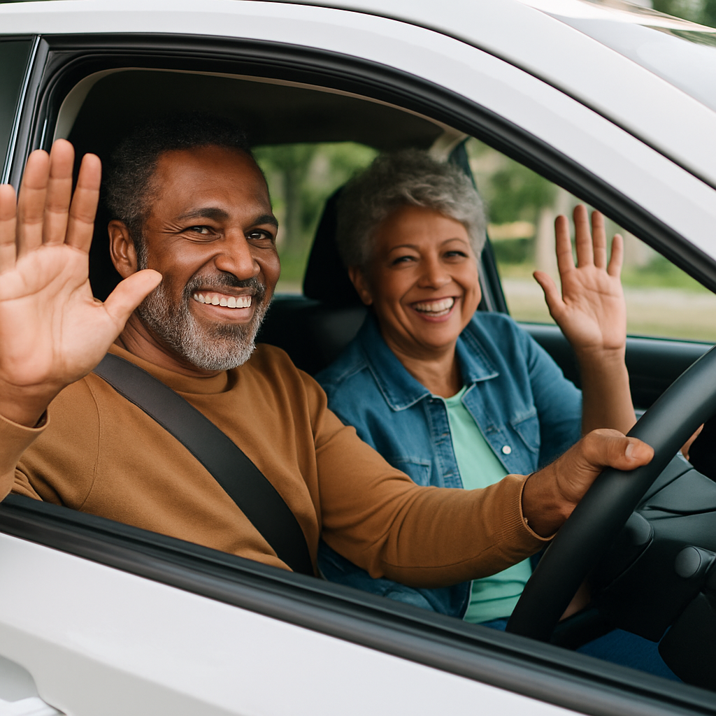 Senior couple enjoying retirement road trip